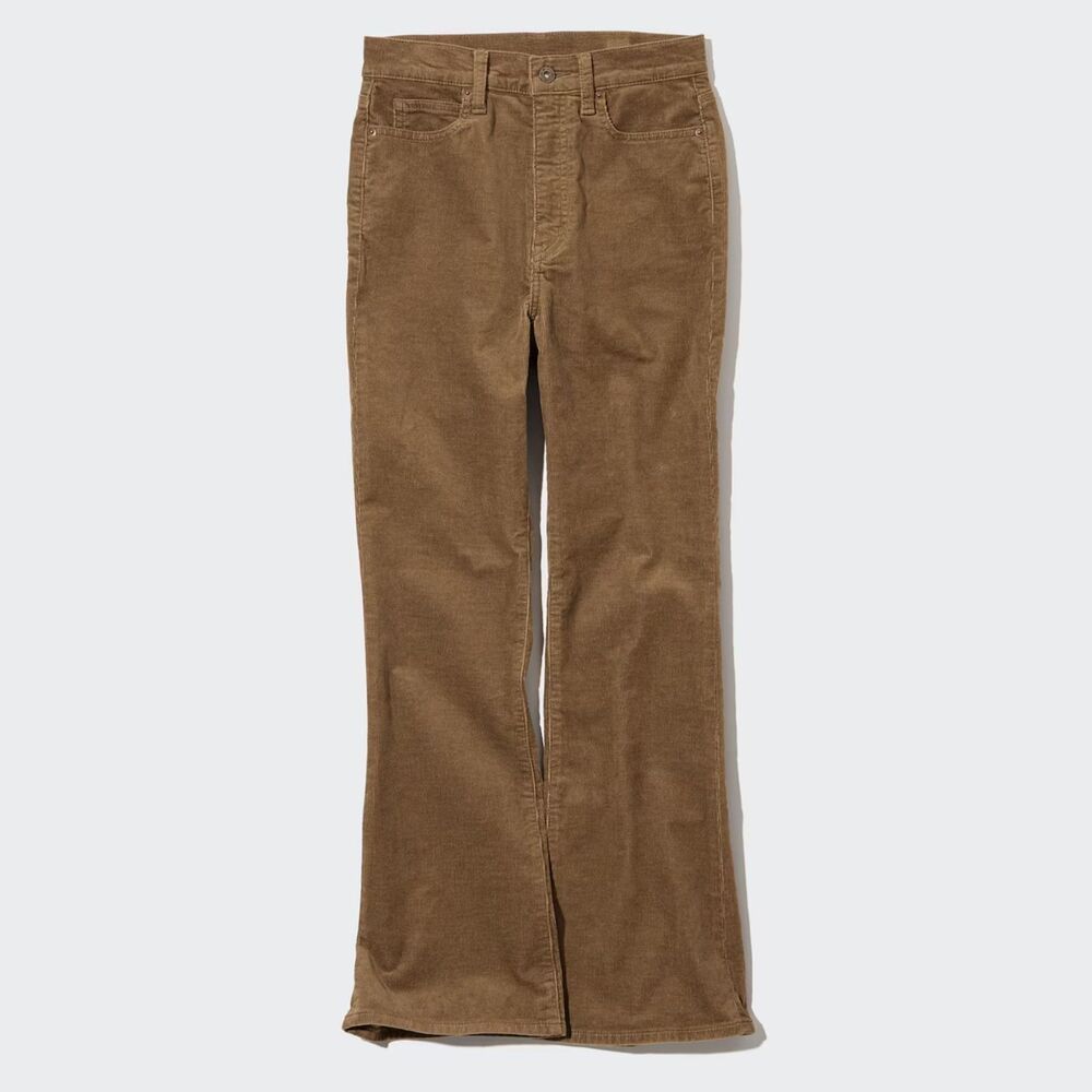 Uniqlo Corduroy Slim Flared Pants Womens Size 6 Brown High Rise Stretch Academia